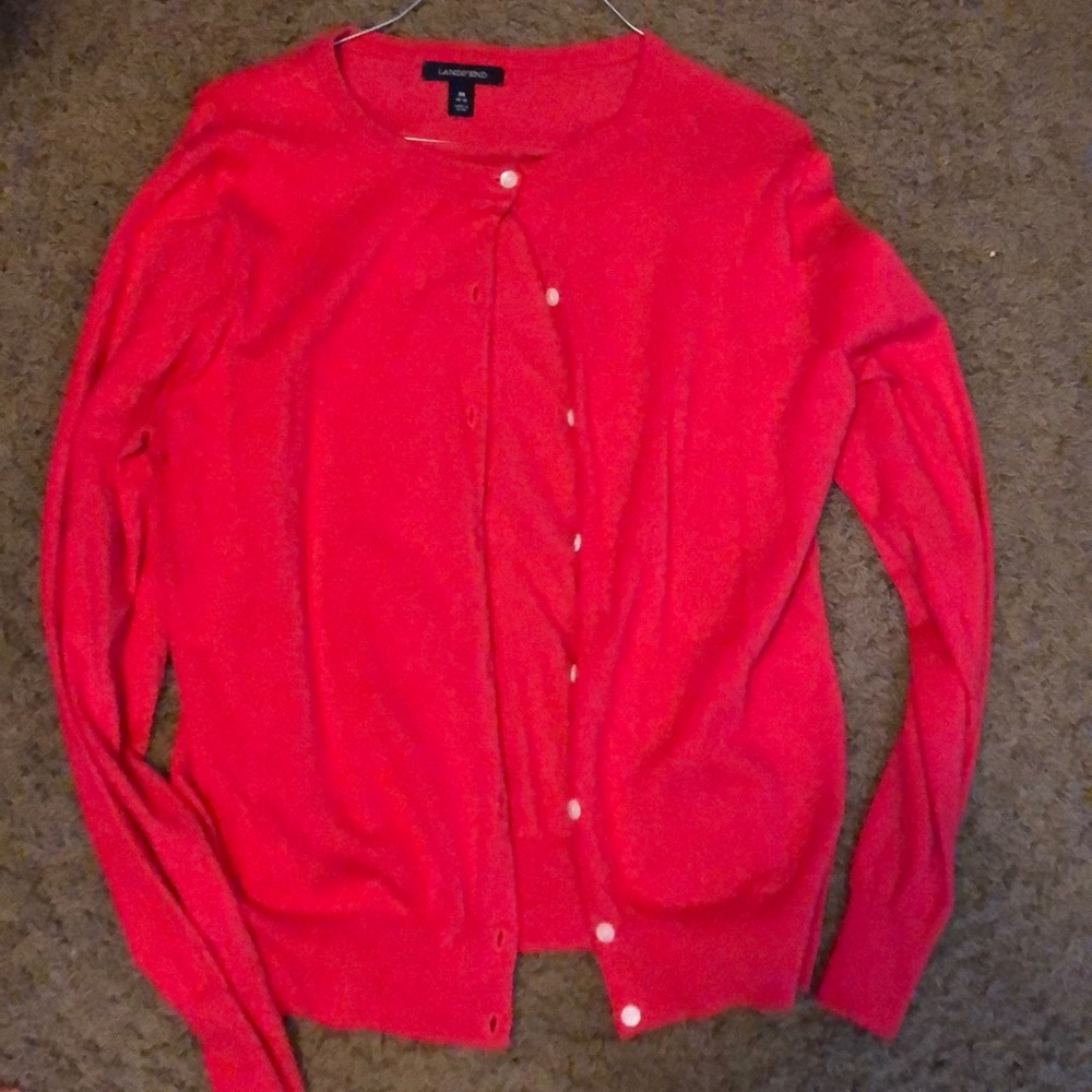 Lands End coral cardigan